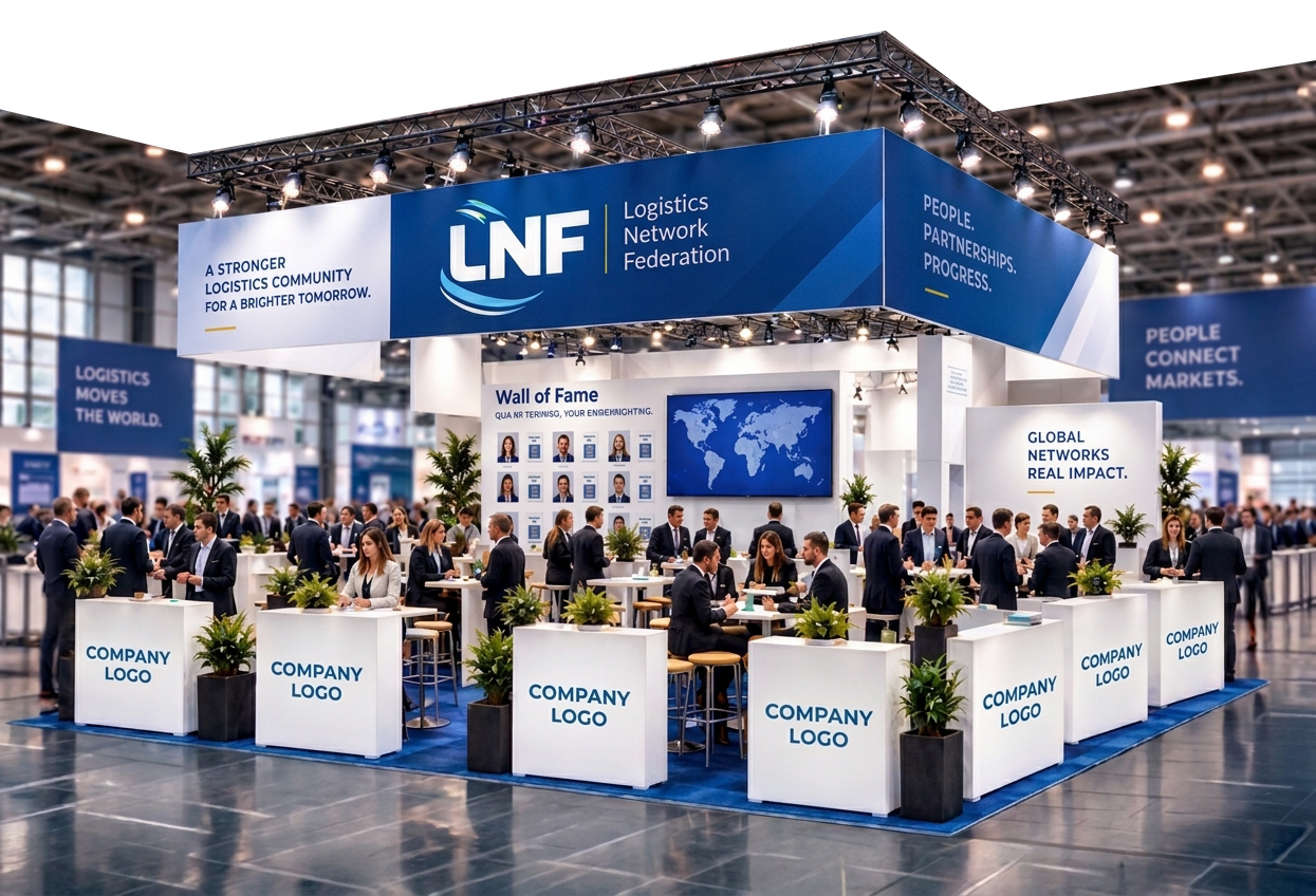 LNF shared booth at a busy international logistics exhibition